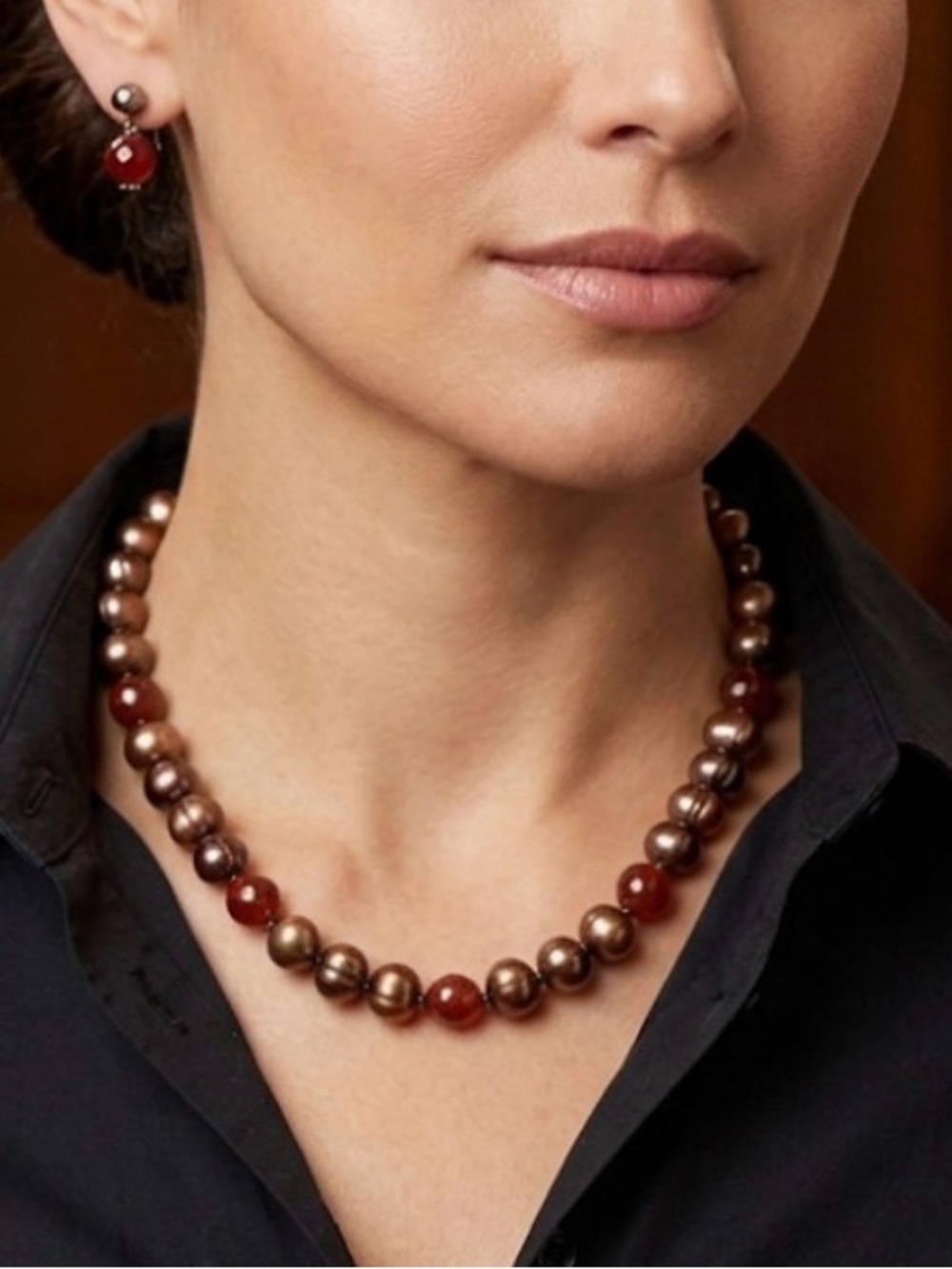 Bronze Pearl Necklace and Earrings